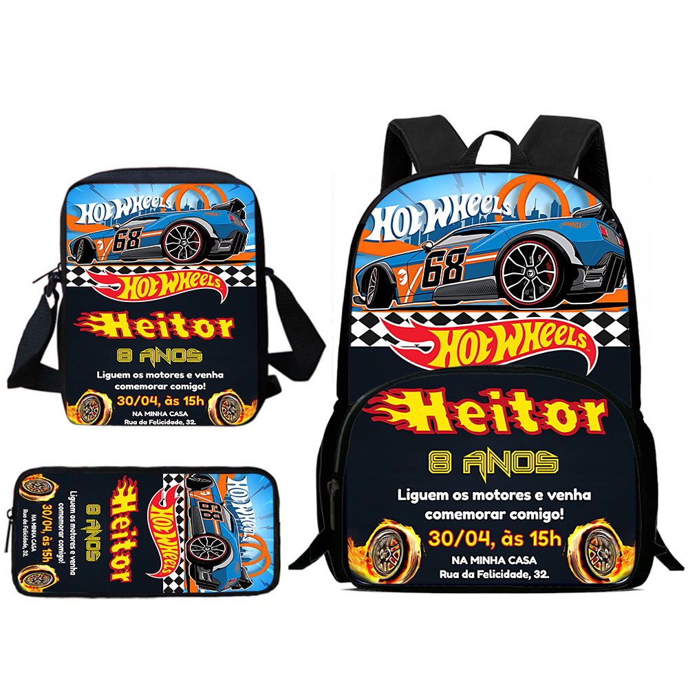 Sacos escolares de grande capacidade para meninos e meninas, mochilas infantis, Hot Wheels, bolsa de ombro, estojo de lápis, aluno, melhor presente