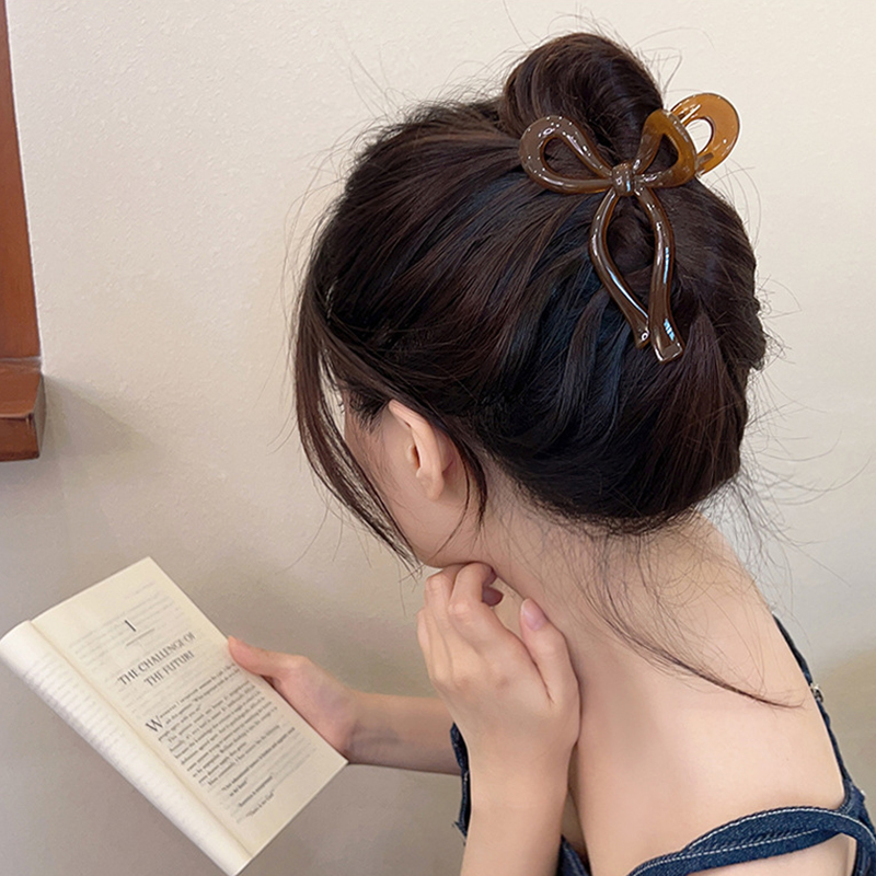 หางม้าโบว์ผมขนาดใหญ่ Claw Crab อุปกรณ์เสริมผมสําหรับผู้หญิงอะคริลิค Bowknot คลิปผม Hairpins หญิง Barrettes Headbands