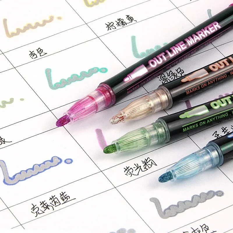 24 Color Double Line Outline Art Pen Marker Pen DIY Graffiti Outline Marker Pen Highlighter Scrapbook Diary Poster Card