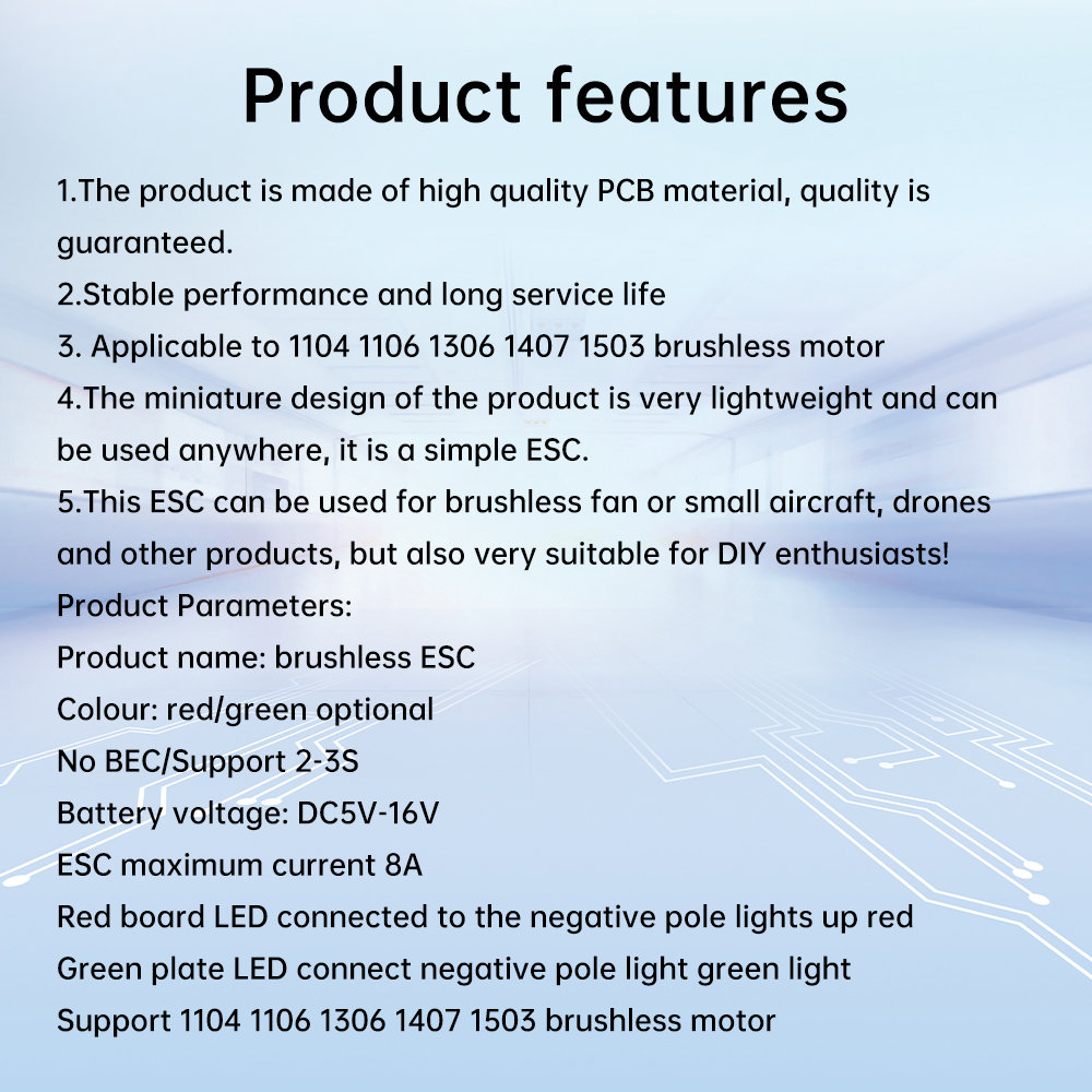 DC5V-16V 8A 2S-3S miniature model aircraft brushless electric/motor speed regulator for 1104 1106 1306 1407 1503 brushless motor