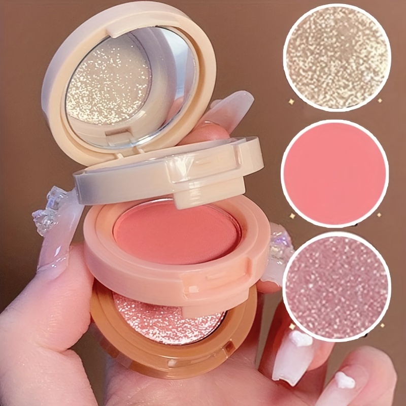 Tavolozza per trucco 3 in 1, texture opaca e perlescente Glitter Blush Evidenziatore Contouring Tavolozza a 3 strati