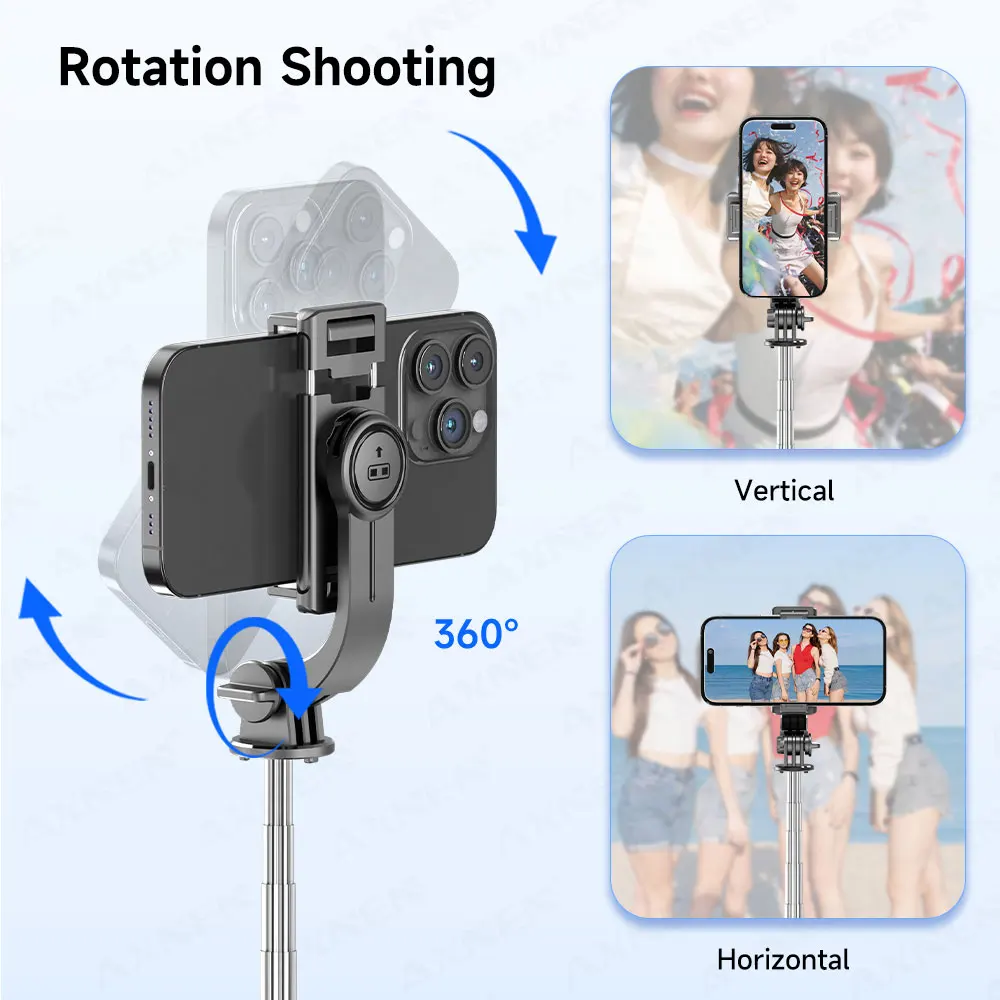 Trípode selfie stick con control remoto Bluetooth desmontable, 360 °   Rotación, poste extensible, opción de luz de relleno, para teléfono iPhone Android