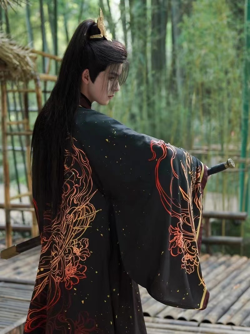 레오 별자리 원래 Hanfu 남자 Weijin 기간 봄 여름 전통 의상 빈티지 인쇄 영웅 코스프레 옷 소년