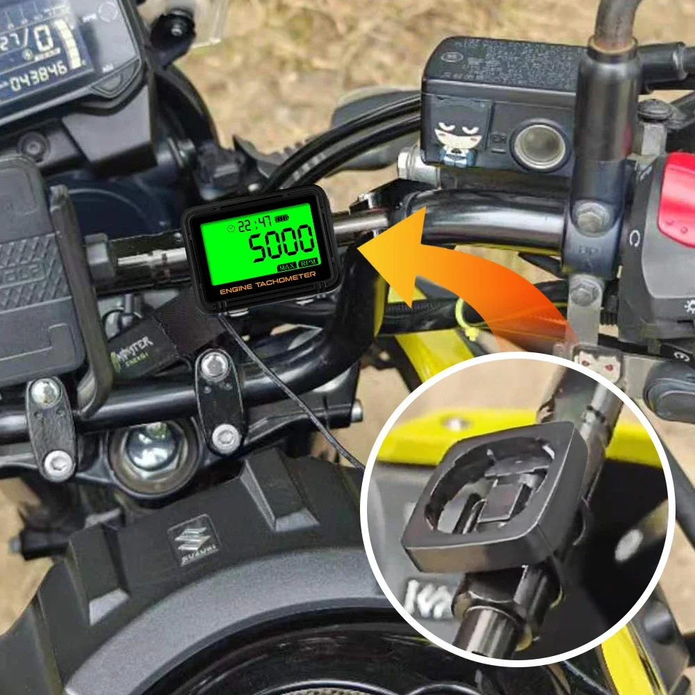 Moto tacômetro digital indutivo svc tot jal medidor de hora do motor backlight rpm reajustável para cortador de grama da motocicleta
