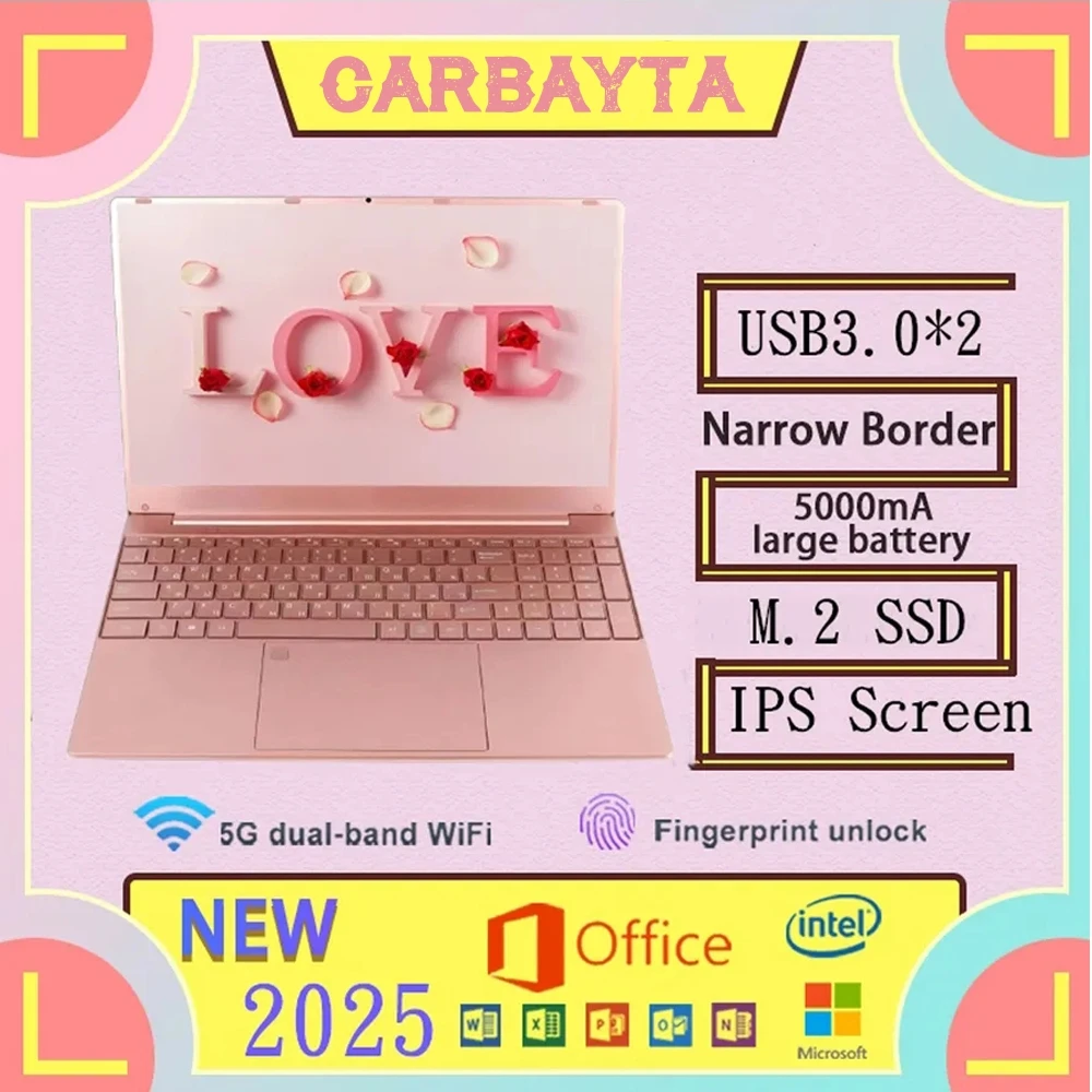 PE AU Sent Pink laptop 15.6 Inch IPS Screen 16GB RAM Intel 11th Celeron N5095 Windows 10 11 Pro Office Notebook Pc Portable