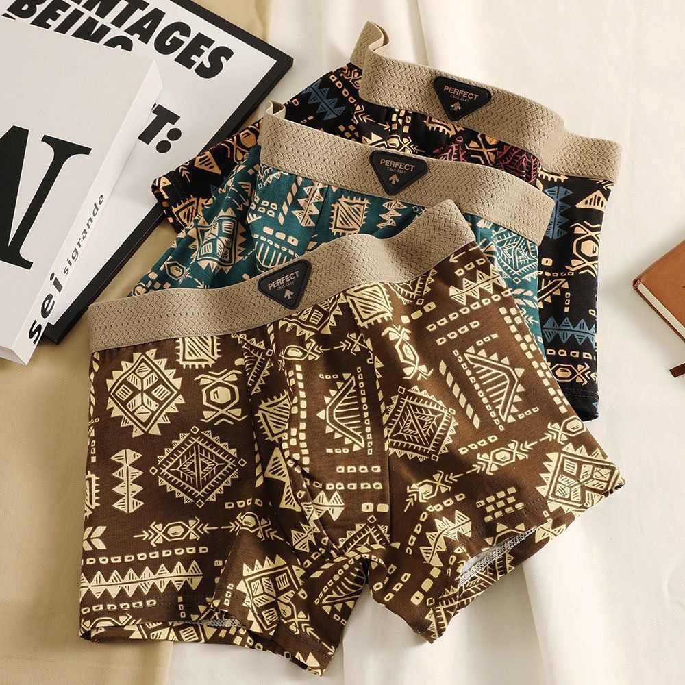 Boxer de Style ethnique rétro pour hommes, slip confortable, sous-vêtements élastiques imprimés Vintage, Lingerie, short taille moyenne