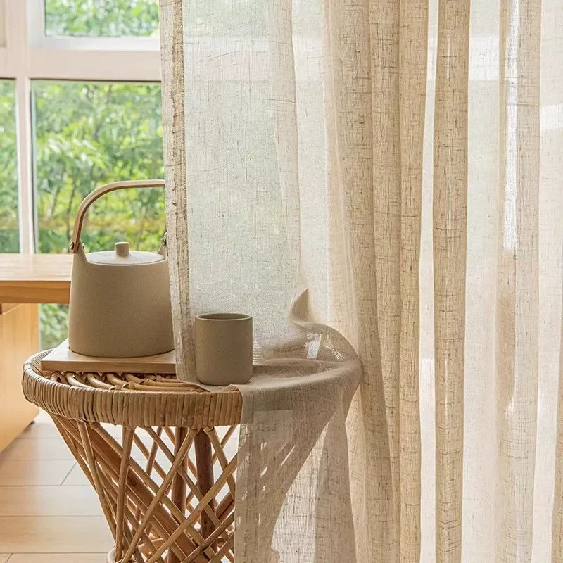 Cortinas transparentes de algodón y lino para ventana de tul, color Beige, para sala de estar, dormitorio, comedor, sensación rústica, semiescritorio, Hotel, hogar, decoración