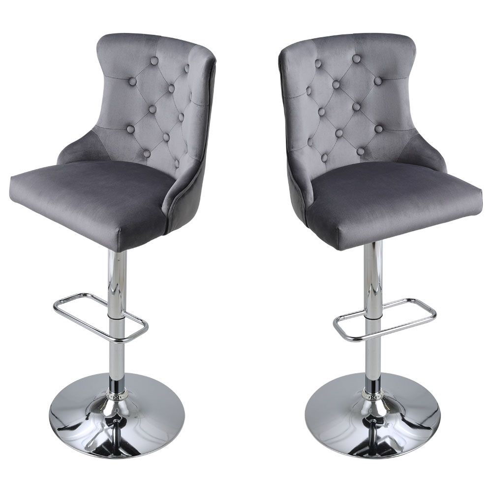 2 Pcs Velvet Upholstered Adjustable Bar Stools with Button Seat Back for Pub Dining Room