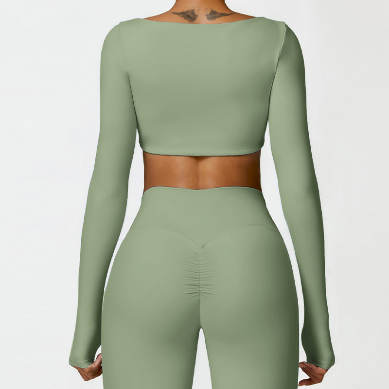 Hearuisavy-ropa deportiva informal de secado rápido para mujer, Top de gimnasio con cuello cuadrado, Top corto deportivo para Fitness, ropa de Yoga de manga larga para mujer