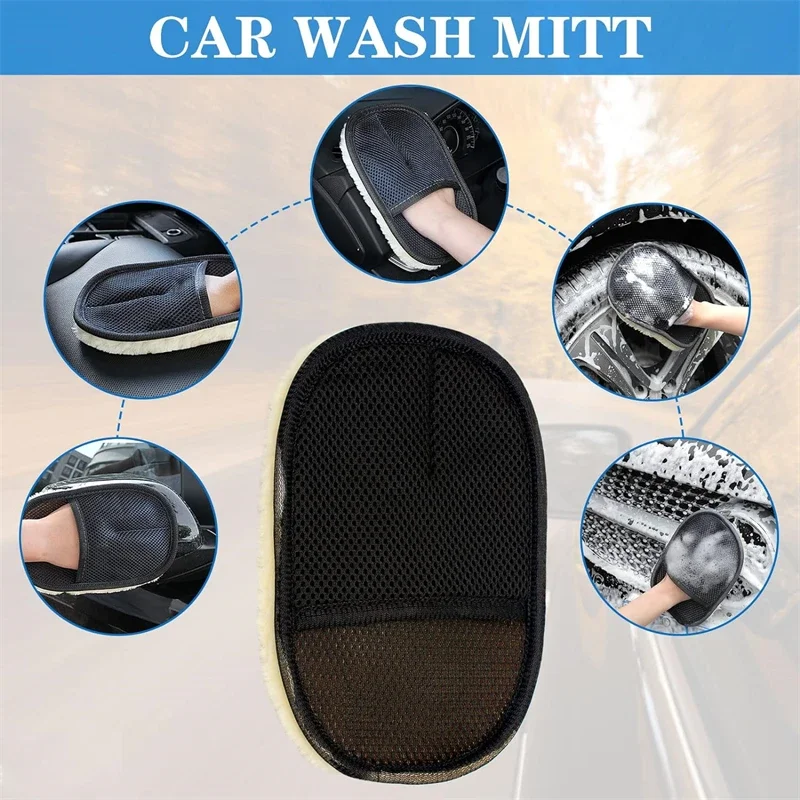 ISGTDRM Auto-Reinigungsschwamm-Handschuh, Auto-Polieren, Waschhandschuh, Handschuhe, Mikrofaser, Waschen für Automobil, Küche, Zuhause, Reiniger, Wolle