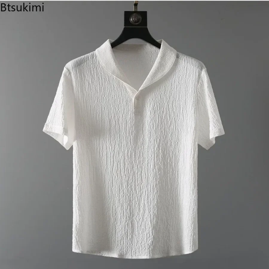 Conjuntos informales de estilo coreano para hombre, ropa de calle a la moda, Tops cómodos con solapa lisa y pantalones, traje para correr, chándal, verano 2025