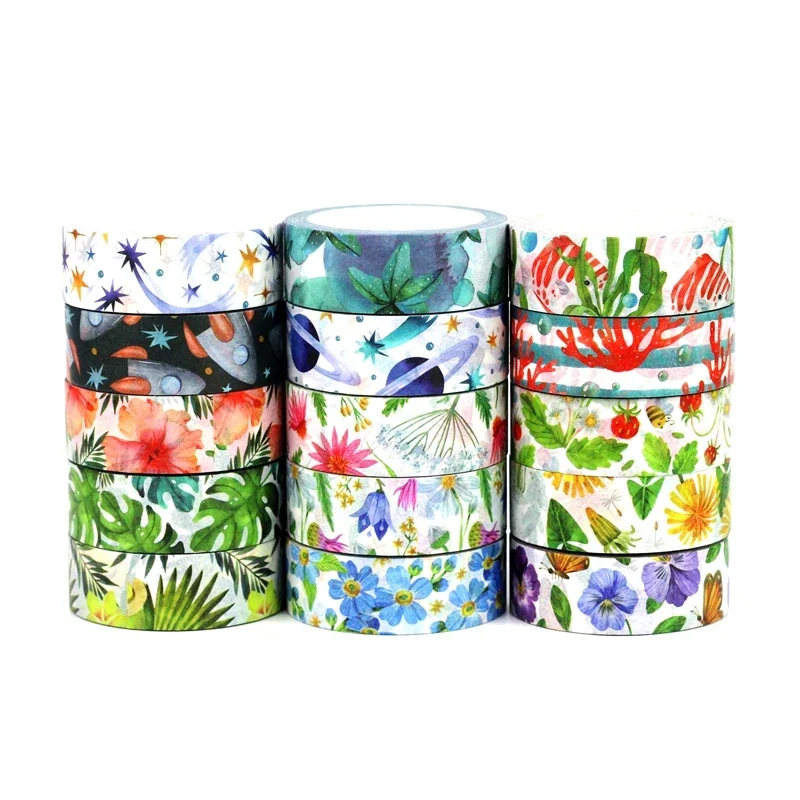 Nuevo 1 unidad, 10M, decoración Floral, hojas, planetas, conjunto de cintas Washi para bricolaje, álbum de recortes, diario, cinta adhesiva, papelería bonita