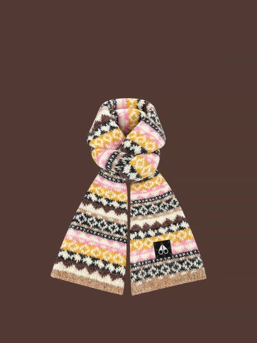 ムースキングシップ 2024 新ヴィンテージ刺繍カラーブロックニットスカーフ女性暖かいカレッジスタイルトレンディなスカーフファッションアクセサリー