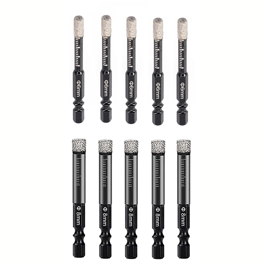 5 PC 6mm/8mm สูญญากาศ Brazed Diamond แห้งเจาะ Bit HEX Handle Hole SAW เครื่องตัดหินอ่อนหินแกรนิตเซรามิคแก้วกระเบื้องหินรูเปิด