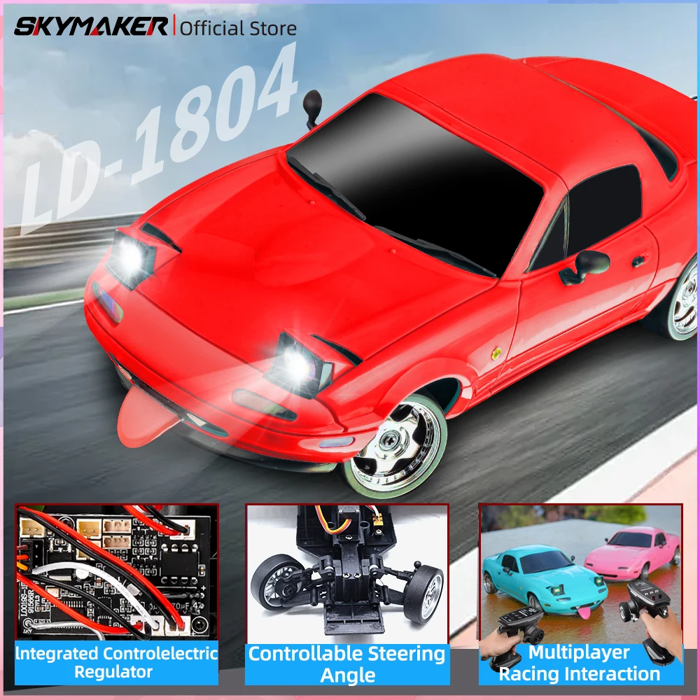 Skymaker LDRC RC Drift Car LD1804 1/1 MX5 2.4GHz RWD with ESP Gyroscope on-Road LED Lights Full Scale RC Cars Children Toy Gift