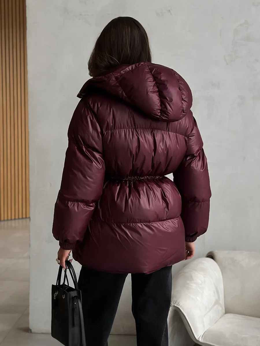 Wolfeel jaqueta de algodão slim fit com cordão, jaqueta feminina de inverno com capuz e zíper, robe de algodão confortável e quente