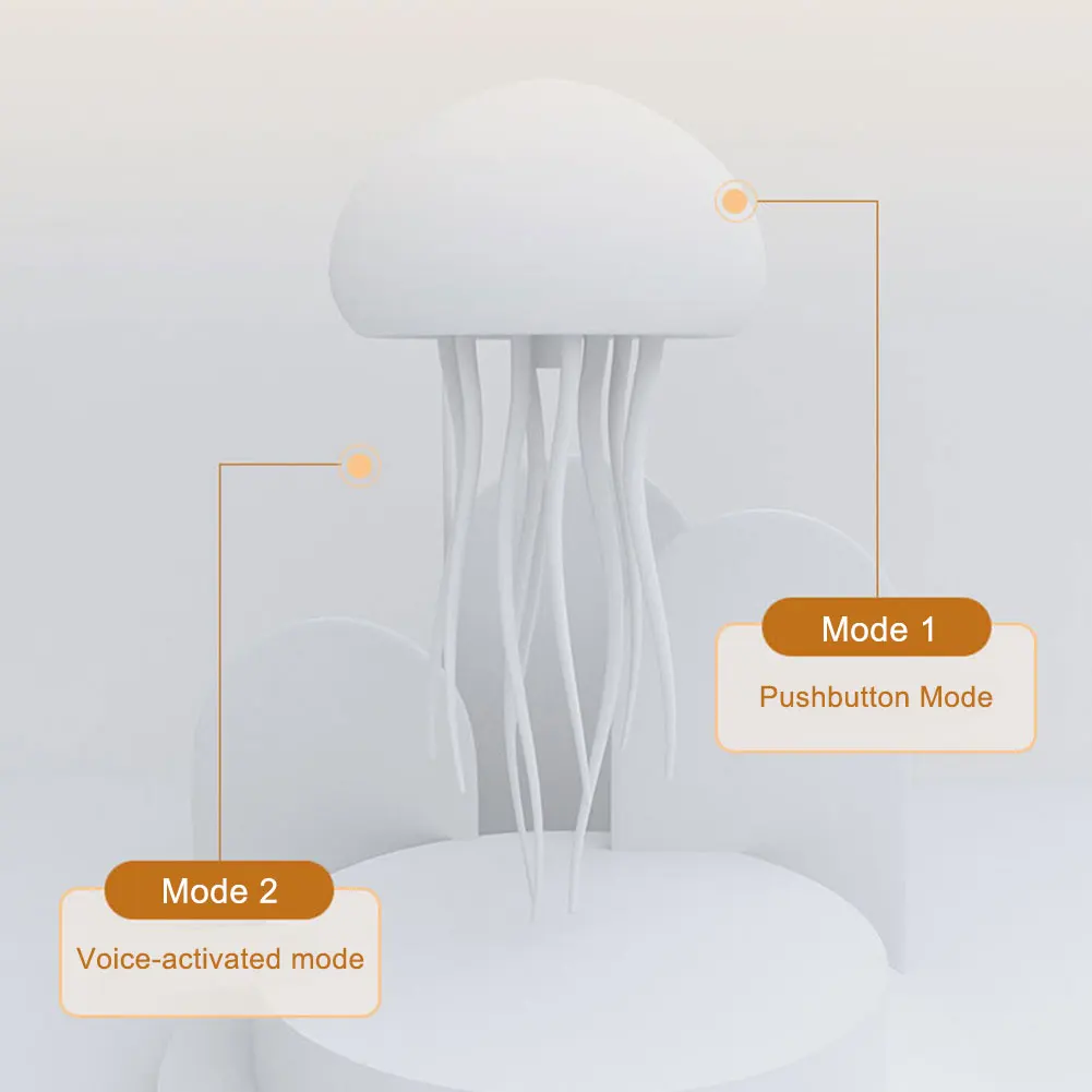 Lampada da comodino con meduse danzanti a forma di cartone animato, sfumata RGB, lampada da comodino con meduse carine, controllo vocale, lampada da notte a LED di ricarica di tipo C