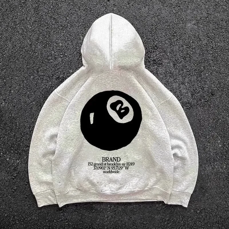 Americano retro manga longa bola preta 8 padrão impressão hoodies masculino harajuku moletom feminino outono inverno roupas de casal y2k topo
