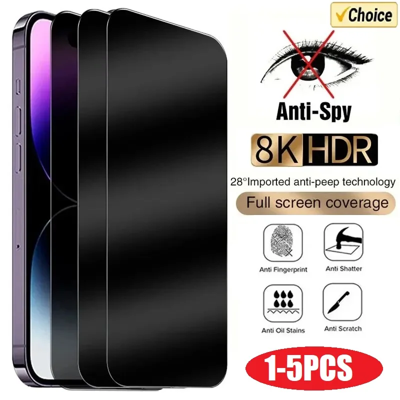 1-5PCS Vetro Anti-Spy per iPhone 15 14 13 12 11 Pro Max Mini X XS XR 7 8 6 Plus Protezione Dello Schermo Privacy Per iPhone 17 16 17Air