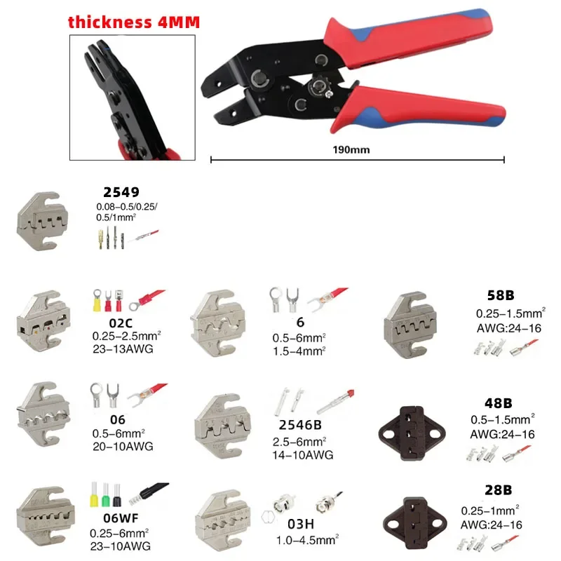 SN Series Crimping Plier Jaw for Spring Terminals Bare Terminals Insulated Terminals 58B 2549 02C 06WF 2546B 58B 06