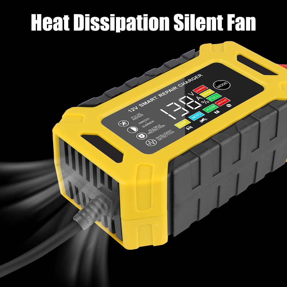 スマート自動バッテリー充電器,デジタルLCDディスプレイ付き,ウェットおよびドライ酸ジェルチャージャー,パルス修理,スマートトラック,オートバイ,12v,6a