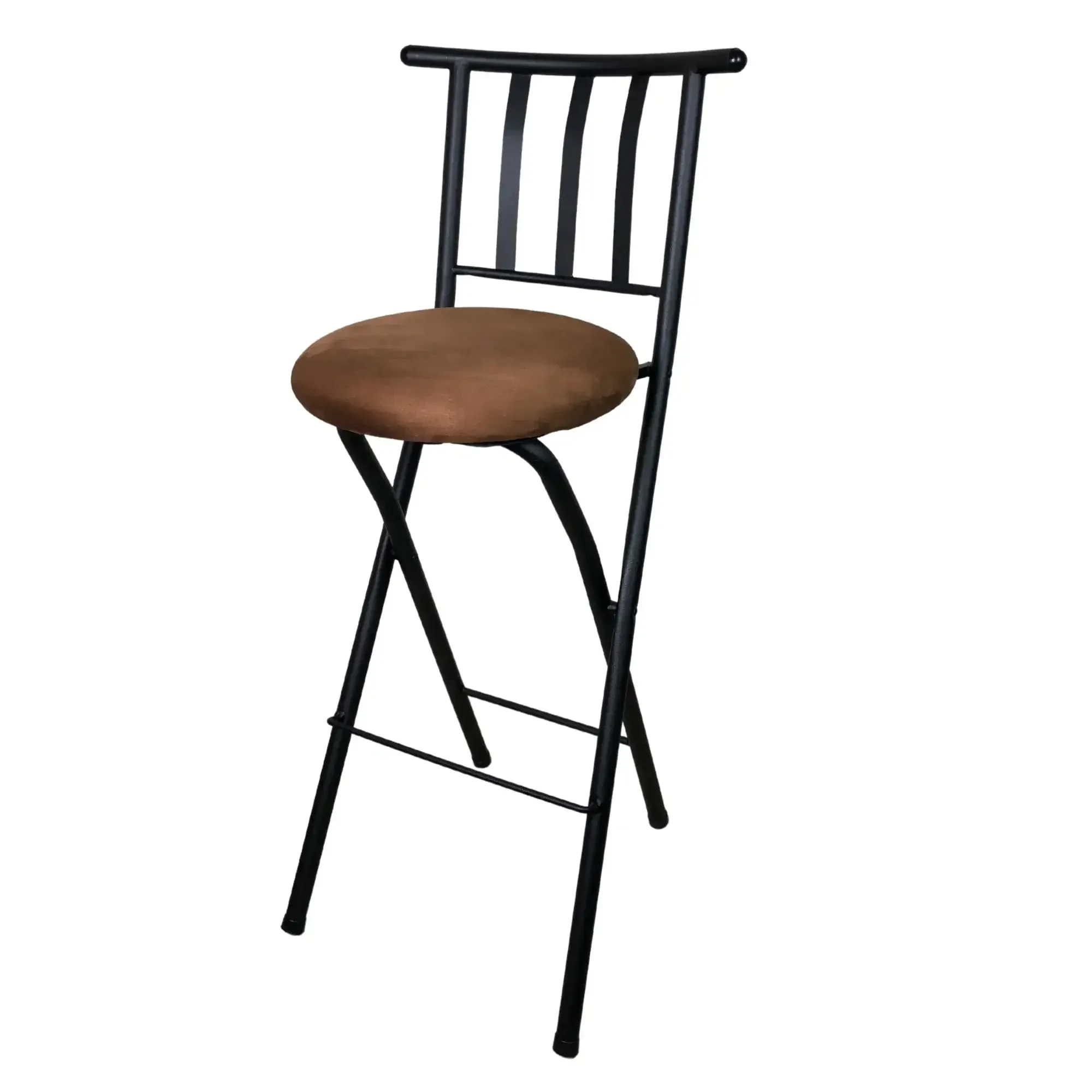 Indoor Metal Folding Stool with Slat Back and Microfiber Seat