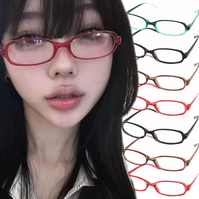 2024 女の子 Y2K レッドグリーンフレームガラスレトロオーバルメガネ眼鏡装飾コンピュータ抗青色眼鏡海辺運転