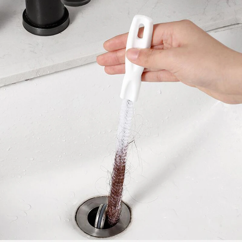 Escova de dragagem de tubulação do banheiro esgoto cabelo remover pia escova de limpeza 45cm limpador de drenagem dobrável flexível ferramentas de limpeza
