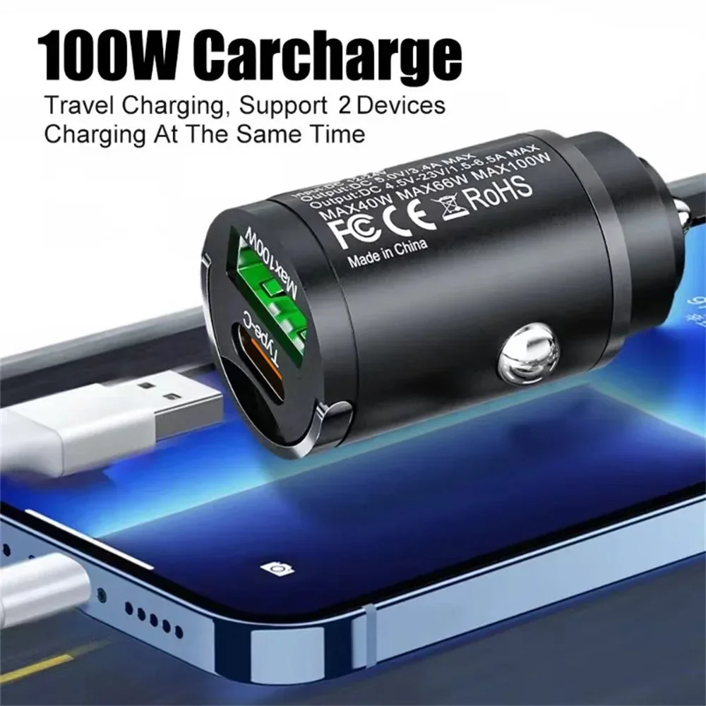 USB 100W Mini Auto Ladegerät Schnelle Lade Kopf Zigarette Leichter im Auto Für Xiaomi Samsung Huawei QC3.0 PD Typ C Auto Telefon Ladung
