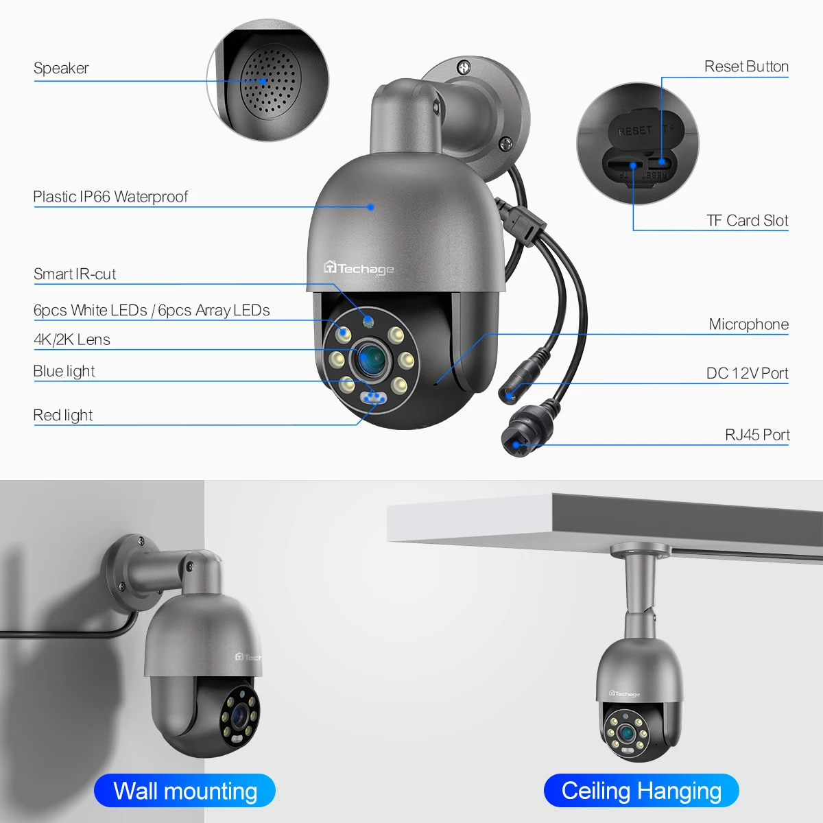Techage 8CH 4K 5MP 8MP PTZ sistema de cámara IP POE de seguridad al aire libre AI detección humana Audio bidireccional Kit de cámara de vigilancia de vídeo
