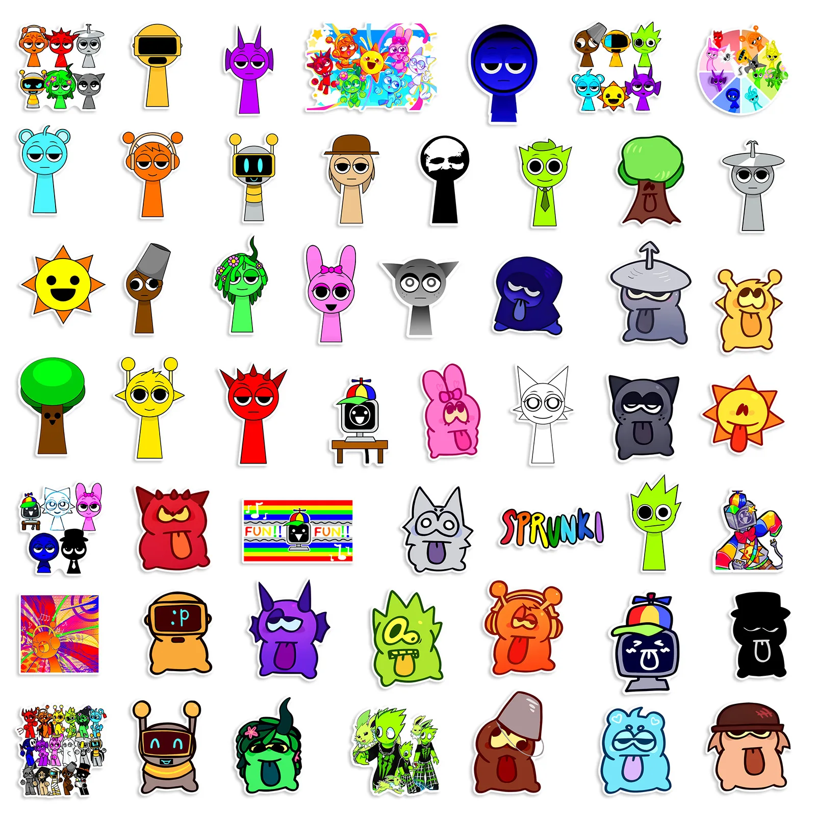 52 Pçs/set Sprunki Adesivos Skate Notebook Geladeira Telefone Guitarra Bagagem Decalque Brinquedo