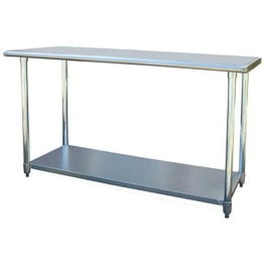 Stainless Steel Work Table 24x60 Inch Heavy Duty Adjustable Shelf Rounded Edges 330 lbs Capacity Easy Clean Durable Design