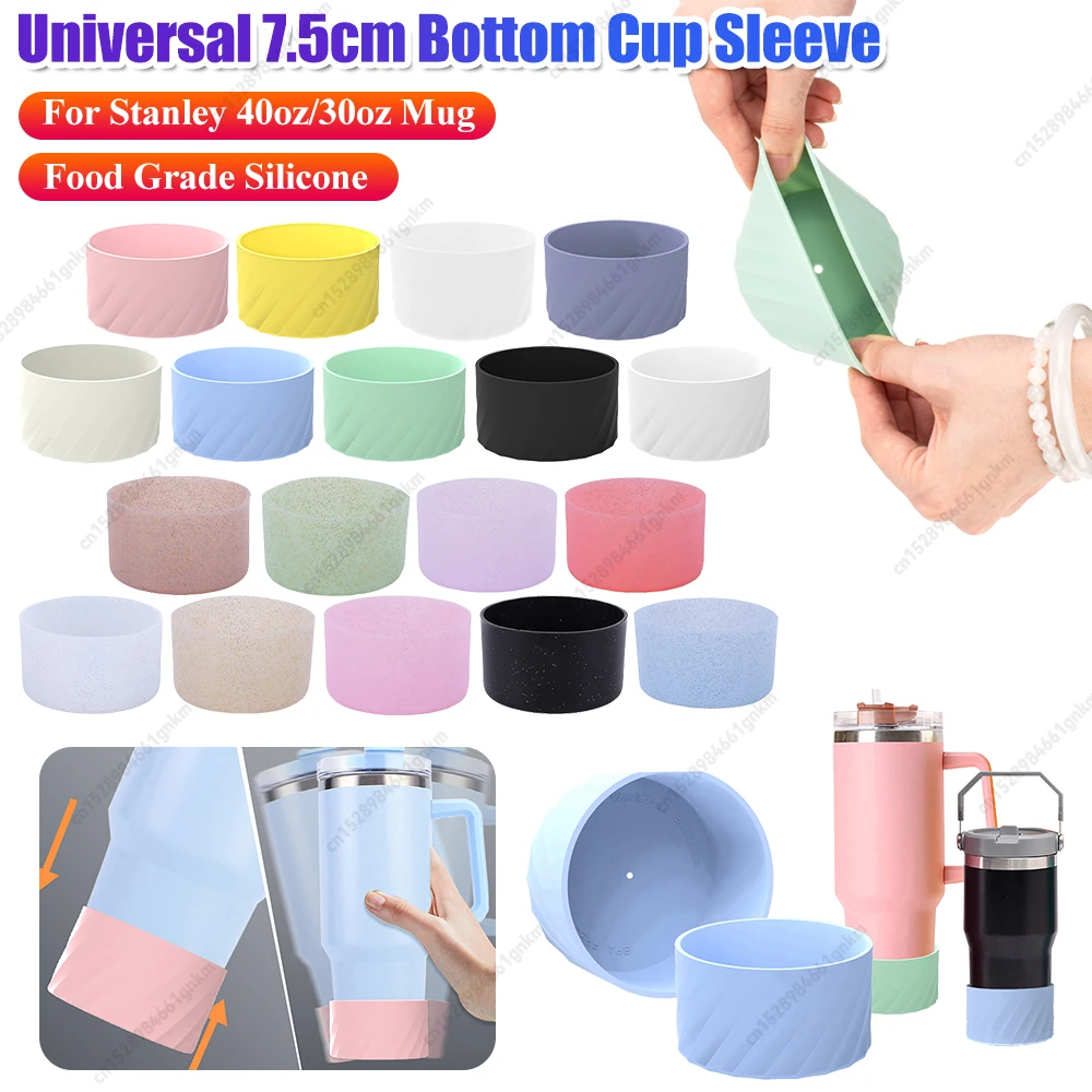 Capa inferior para garrafa de água, universal, 7.5cm, silicone de qualidade alimentar, capa protetora para stanley 40oz/30oz, base de copo
