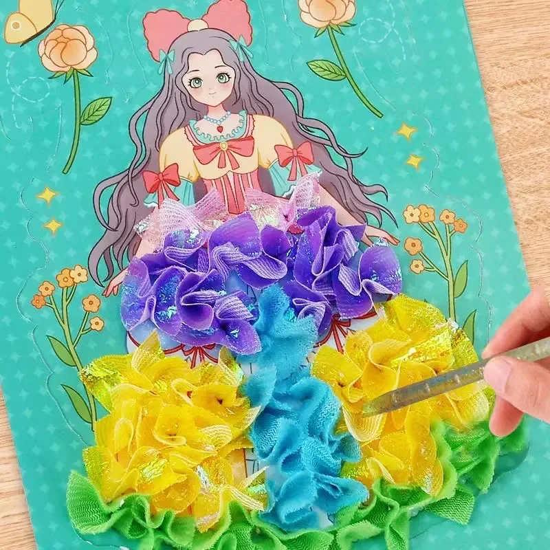 เด็ก DIY ภาพวาดสติกเกอร์หัตถกรรมของเล่นเด็กสาวศิลปะ Poking ภาพวาดเจ้าหญิง Handmade การศึกษา Magical ของขวัญเด็ก
