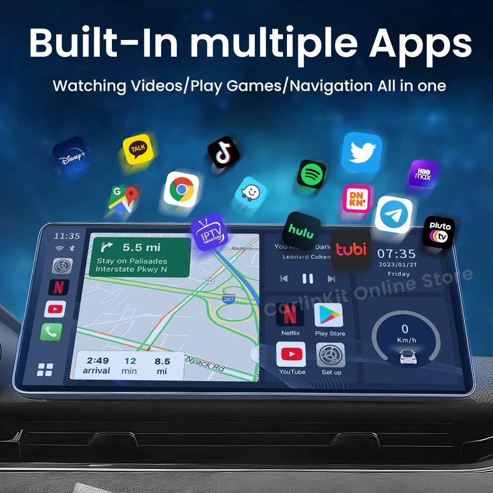 Carlinkit ТВ-приставка Android 13, светодиодный CarPlay Android Auto, беспроводной адаптер, поддержка Youtube Netfilx, IPTV Spotify Tmap, Яндекс, AfreecaTV