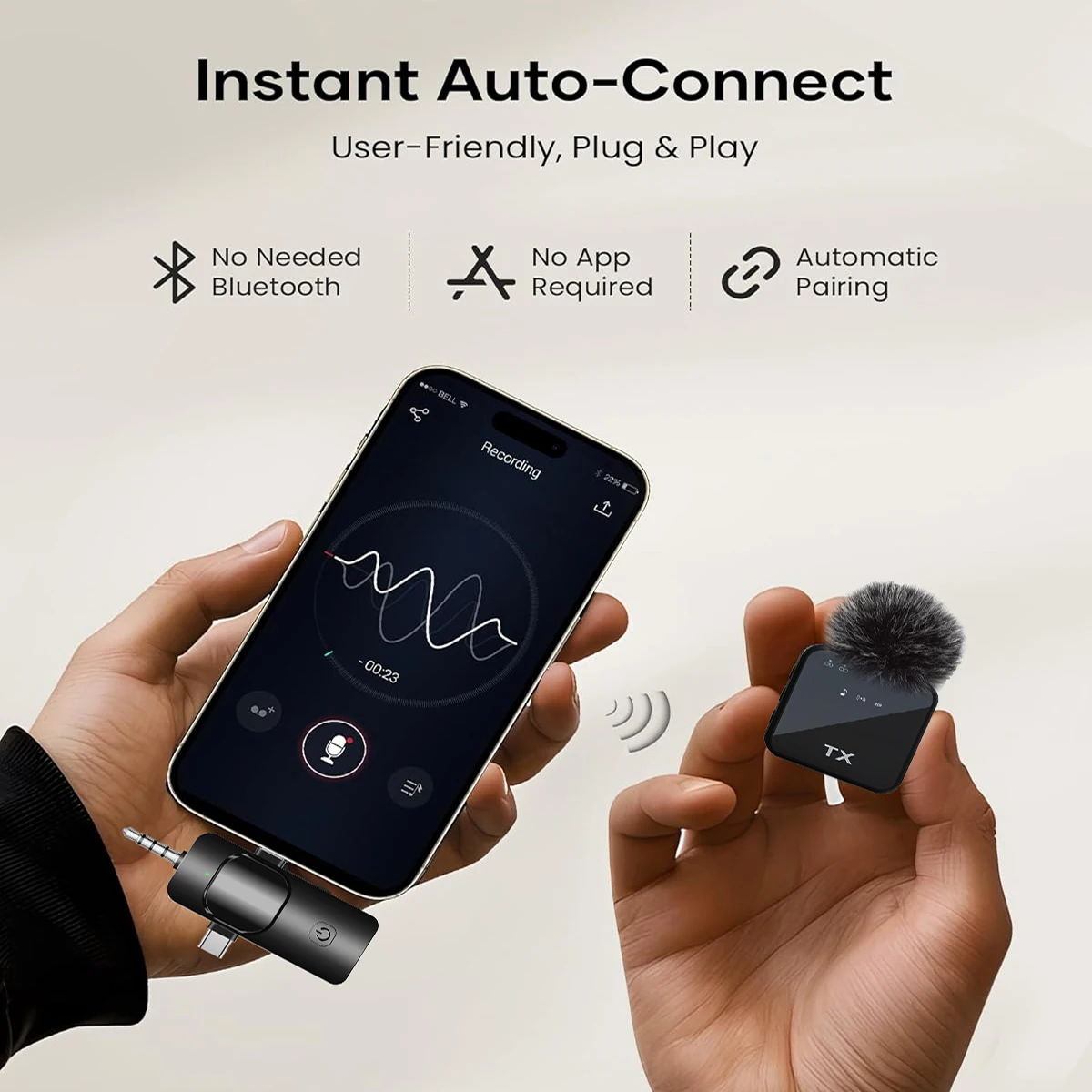 Micrófono Lavalier inalámbrico 3 en 1 para cámara, iPhone, Android, micrófono para grabación de vídeo, micrófono de reducción de ruido Podcast