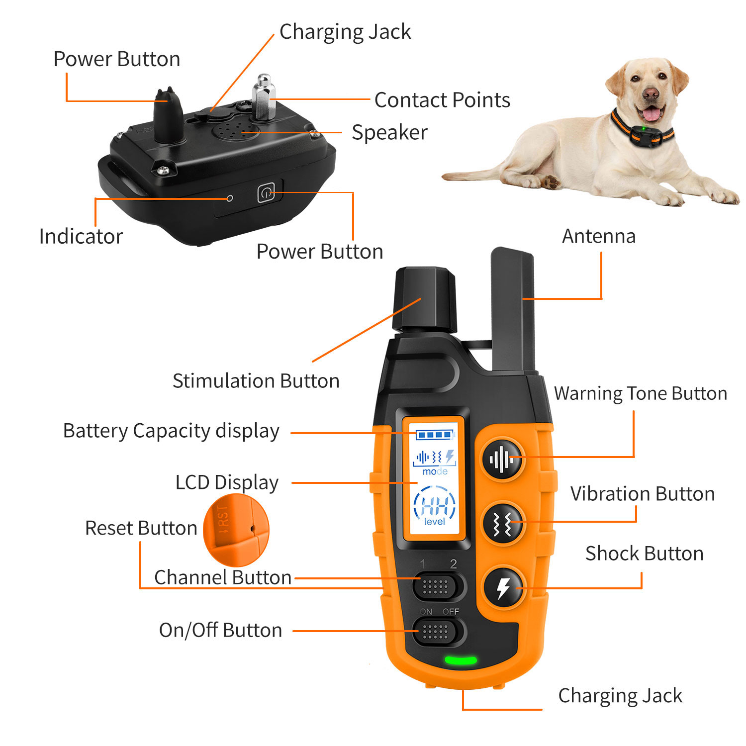 Collar de entrenamiento para perros de 3300 pies con control remoto, recargable, resistente al agua, con pitido, vibración, choque, entrenamiento de mascotas de alta calidad