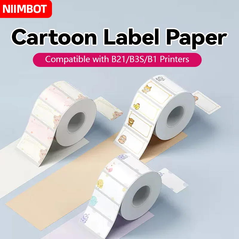 NIIMBOT B21/B1 Miniแบบพกพาเครื่องพิมพ์ 1 ม้วนสีกันน้ําสติกเกอร์Self-Adhesiveการ์ตูนรูปแบบแท็กกระดาษสําหรับB1/B21/B203/B3S