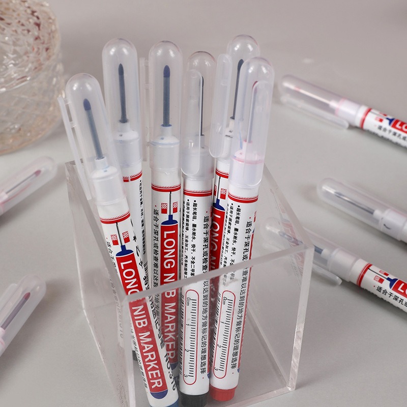 4-100Pcs 2cm Waterproof Long Head Markers Deep Hole Marker Pen for Metal Carpenter Red/Black/Blue/Green /White Woodworking Tools