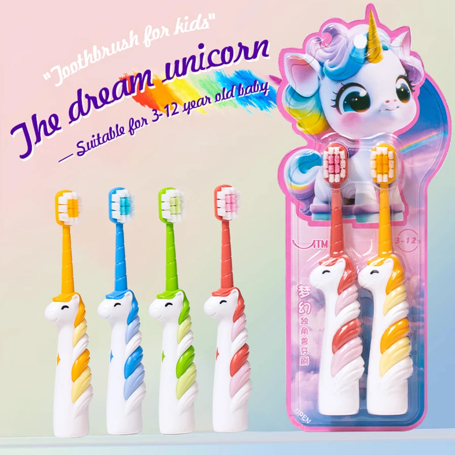 2/4 Uds. Cepillo de dientes suave para niños con unicornio de dibujos animados, cepillo de dientes para bebés de 3 a 12 años