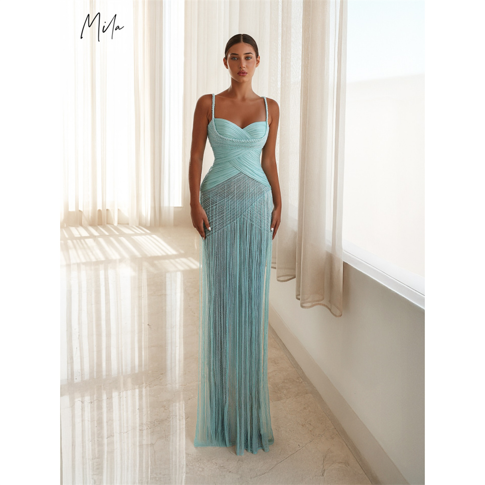 Платье для выпускного вечера Mila на бретельках со складками мятно-зеленого цвета без рукавов по индивидуальному заказу, вечернее платье со шлейфом, платья de fiesta 2025