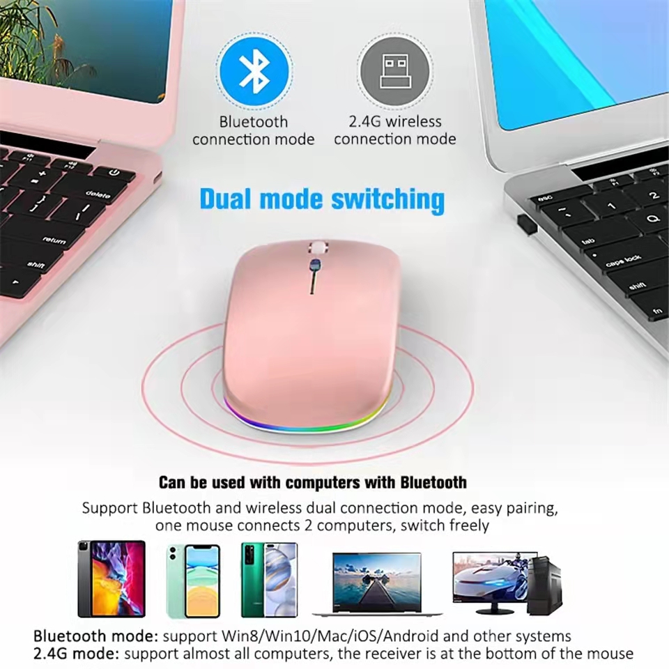 Ratón inalámbrico para Gamer, recargable por USB, 2,4 GHZ, compatible con Bluetooth, RGB, para ordenador portátil, PC, silencioso, retroiluminado, ergonómico