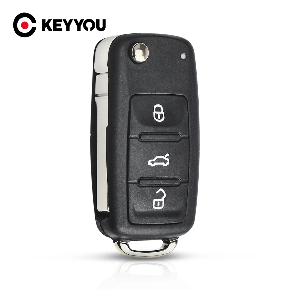 KEYYOU Zamienny składany pokrowiec na kluczyk samochodowy do VW Volkswagen Golf Mk6 Tiguan Polo Passat CC SEAT Skoda Octavia 3Button