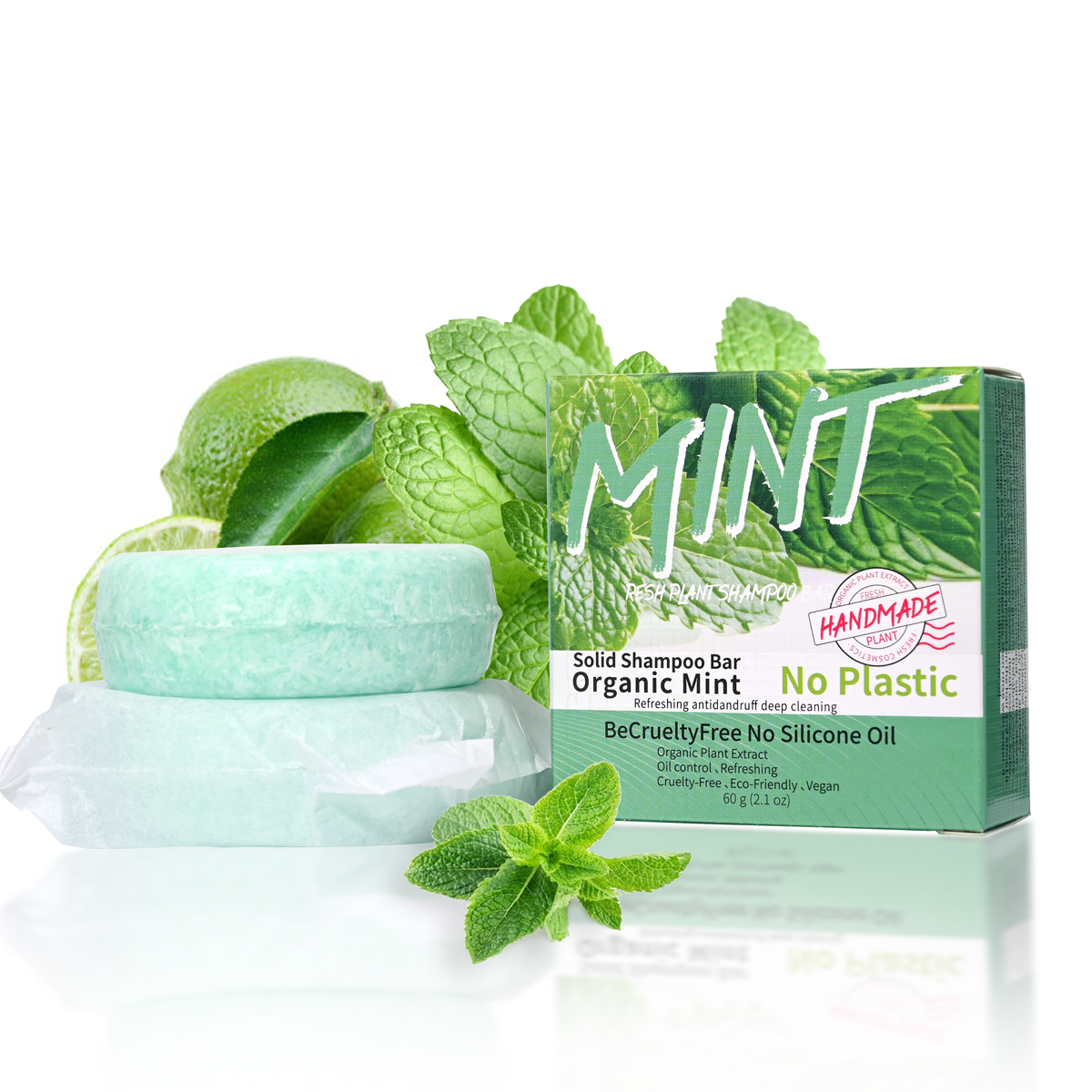 Ice Cool Erfrischendes Minz-Shampoo mit ätherischen Ölen, Handseife, festes Shampoo-Stick, Bio-Pflanzenextrakt-Essenz, Haarpflege