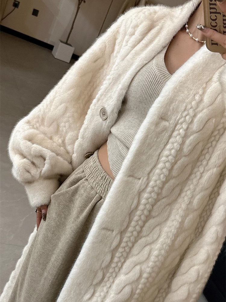 เกาหลีElegant Faux Mink Furเสื้อโค้ทยาวฤดูหนาวWarm Thickenผ้าฝ้ายเบาะเรียงรายแจ็คเก็ตผู้หญิงเดี่ยวหลวมAbrigos Tops
