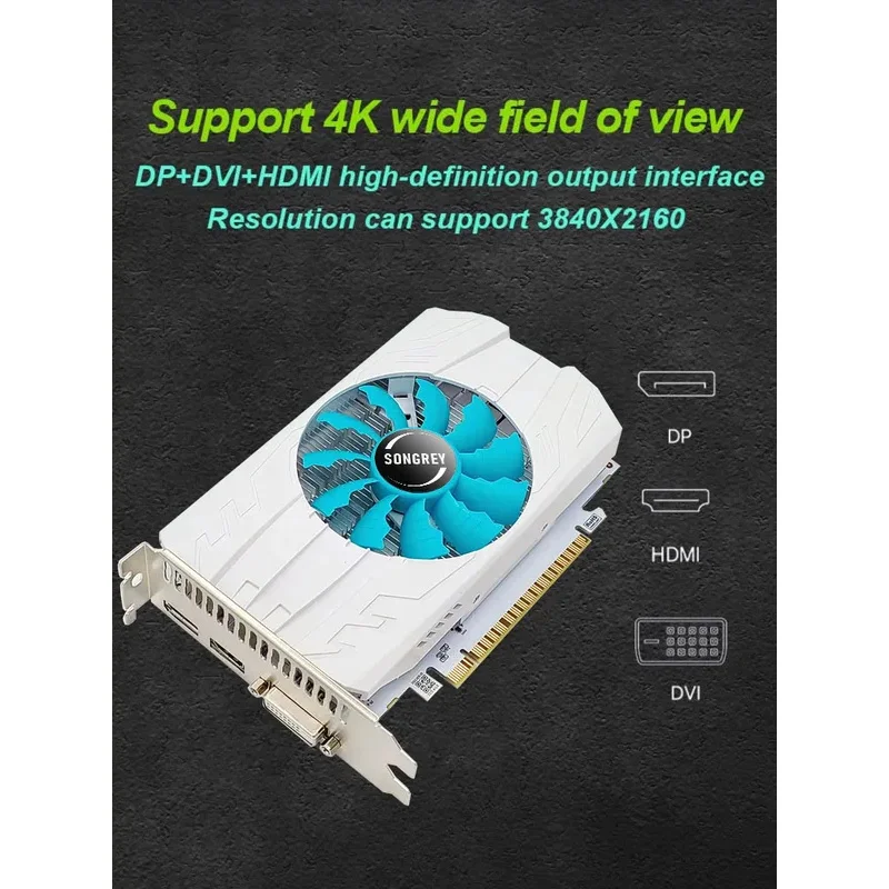 SONGREY GTX 1050 4GB GDDR5 128bit กราฟิกการ์ดสําหรับเล่นเกม,4K Ready,เอาต์พุต HDMI DP DVI, PCI Express 3.0,เดสก์ท็อป GPU สําหรับเล่นเกม