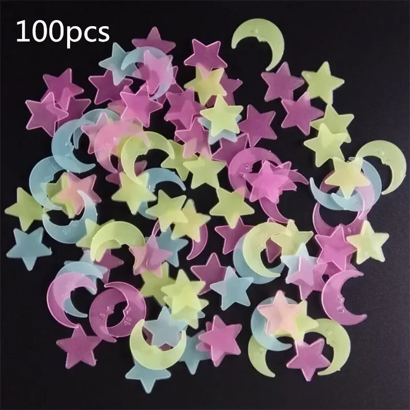 100 unids/bolsa juguetes que brillan en la oscuridad pegatinas de estrellas luminosas para decoración del hogar dormitorio pintura fluorescente pegatinas de PVC juguetes para niños