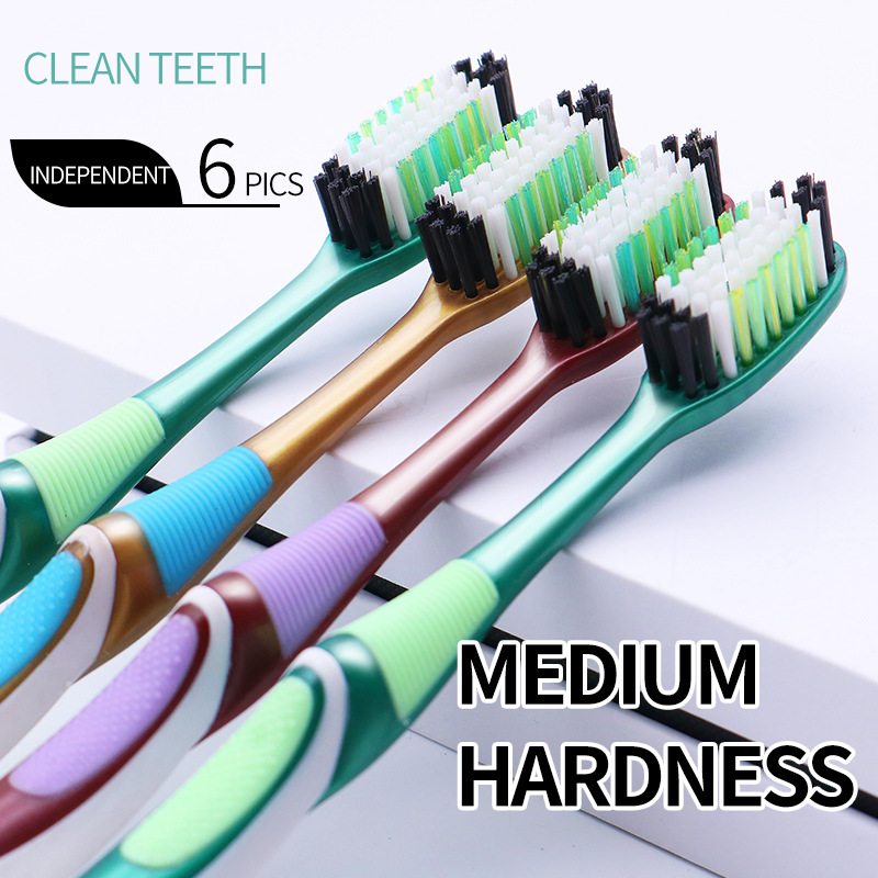 Cepillo de dientes de cerdas duras medianas, 6 paquetes independientes para adultos, cepillo de dientes de cerdas medianas para hombres y mujeres