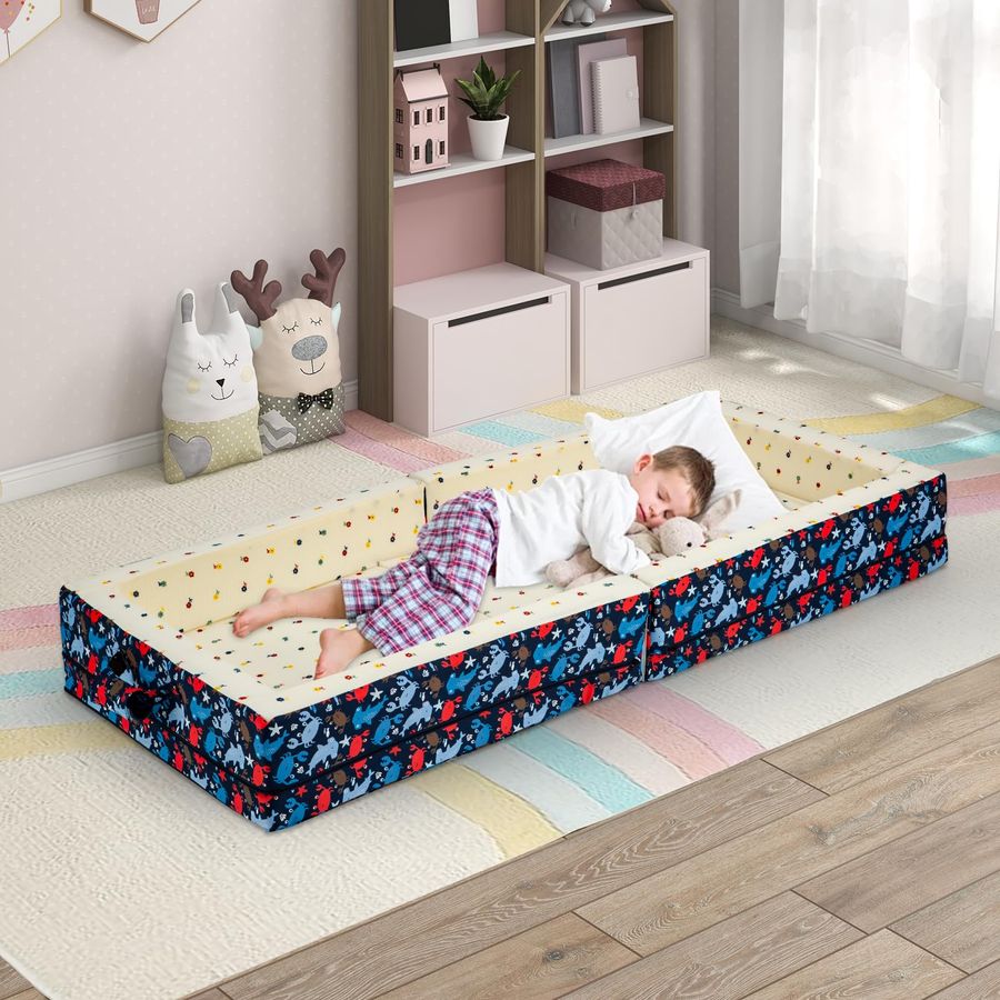 Cotton Lining Portable Foldable Toddler Travel Bed Soft Foam Floor Bed with Washable Cover, Safe and Comfortable Toddler Crib, O