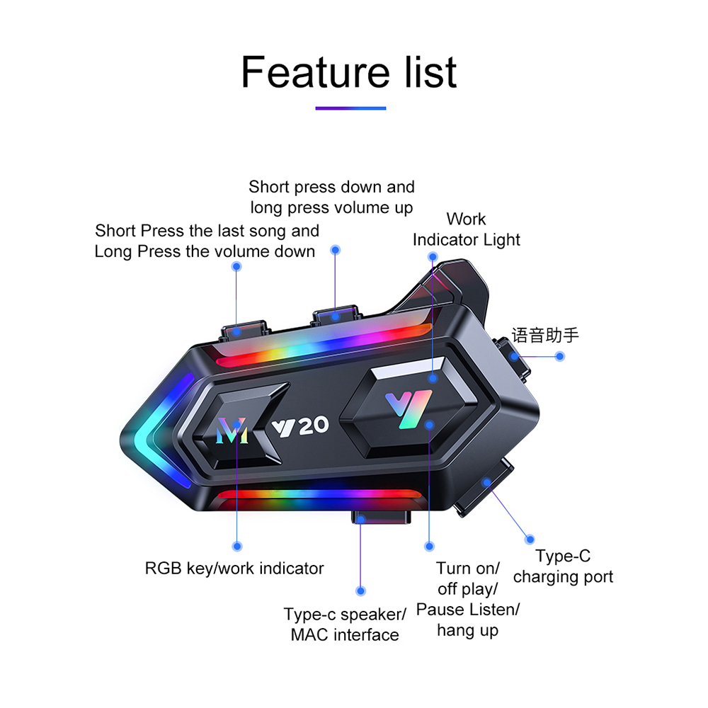 Kebidumei Y20 Bluetooth Motorhelm Headset Hoofdtelefoon Draadloze Motobike Handsfree Stereo Oortelefoon Luidspreker Ruisonderdrukking